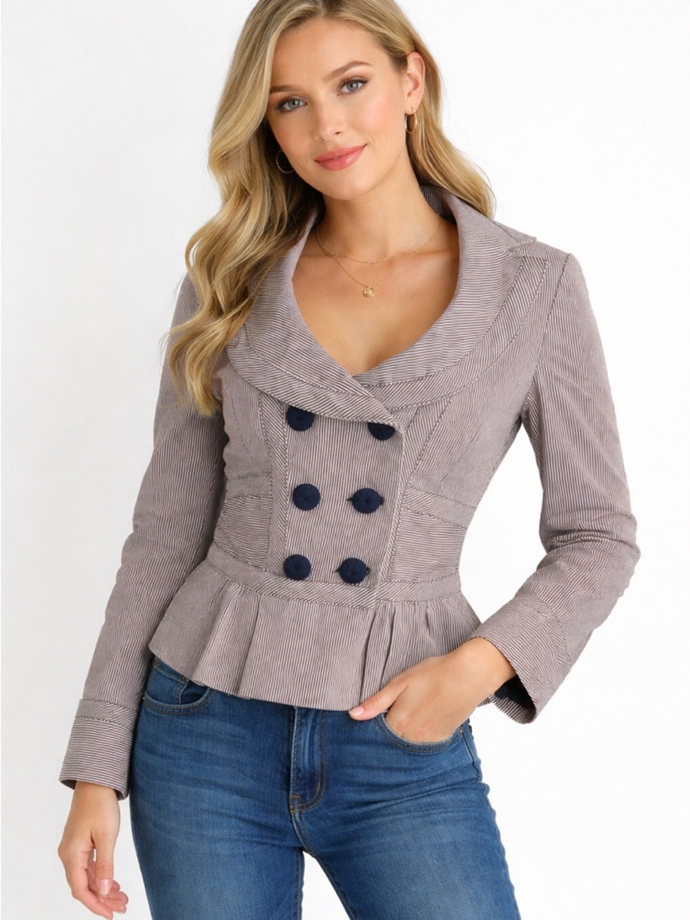 Nanette Lepore Peplum Jacket Size 8 Preppy Nautical Striped Parisian Chic